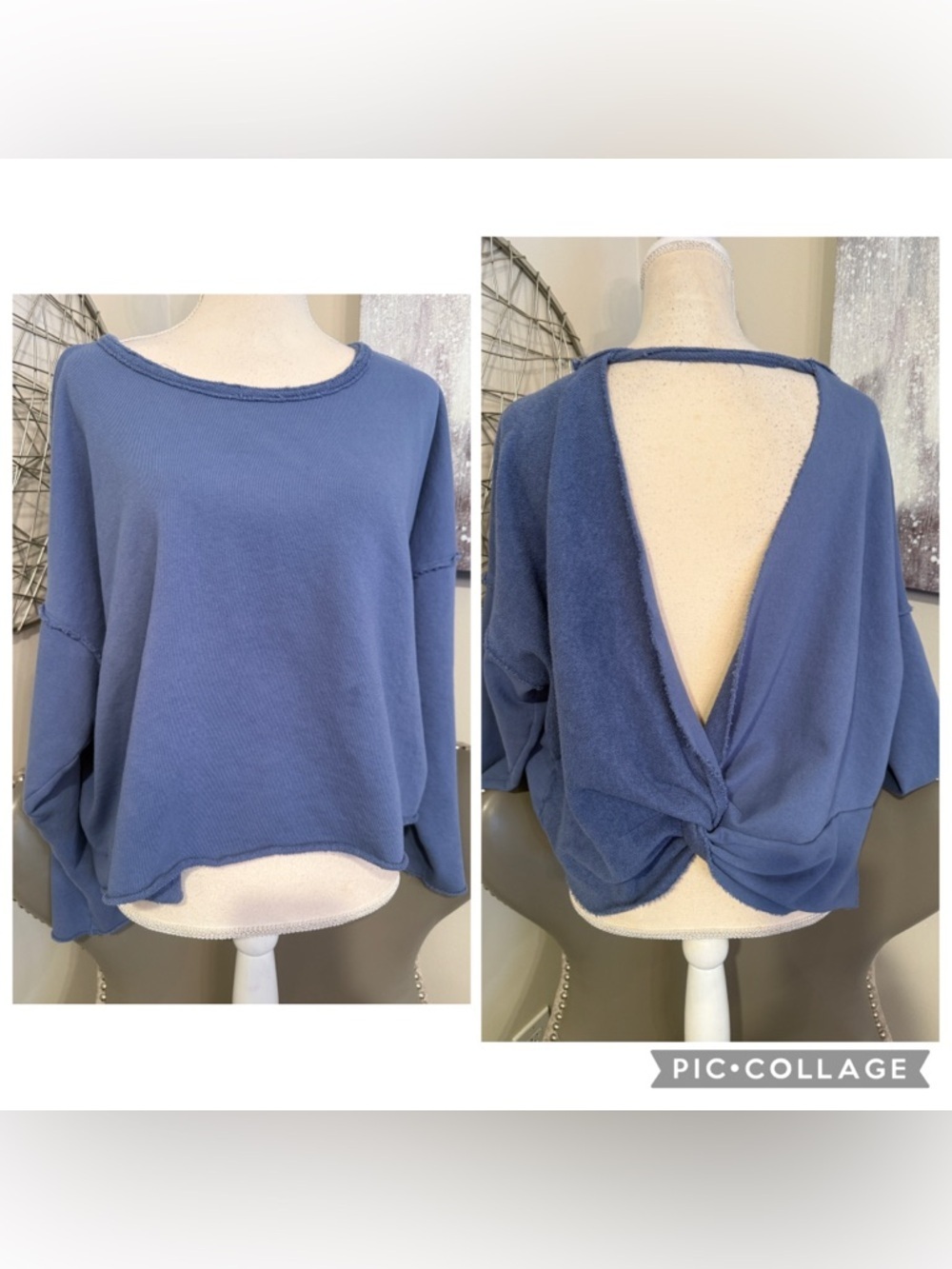 Aerie Open-Back Twist Hem Long-Sleeve Top - Blue - Size Medium